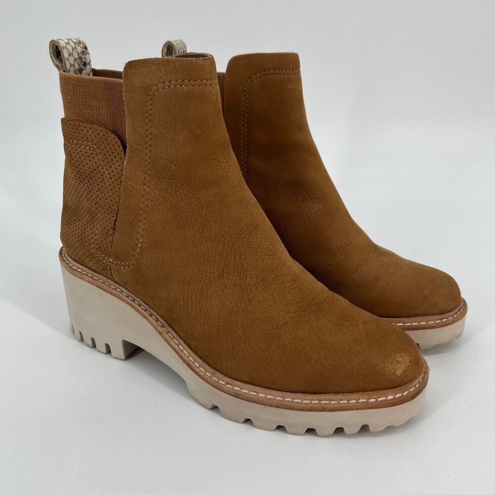 Dolce Vita Huey Chelsea Boot Womens 7 Whiskey Brown Leather Chunky Lug Sole READ